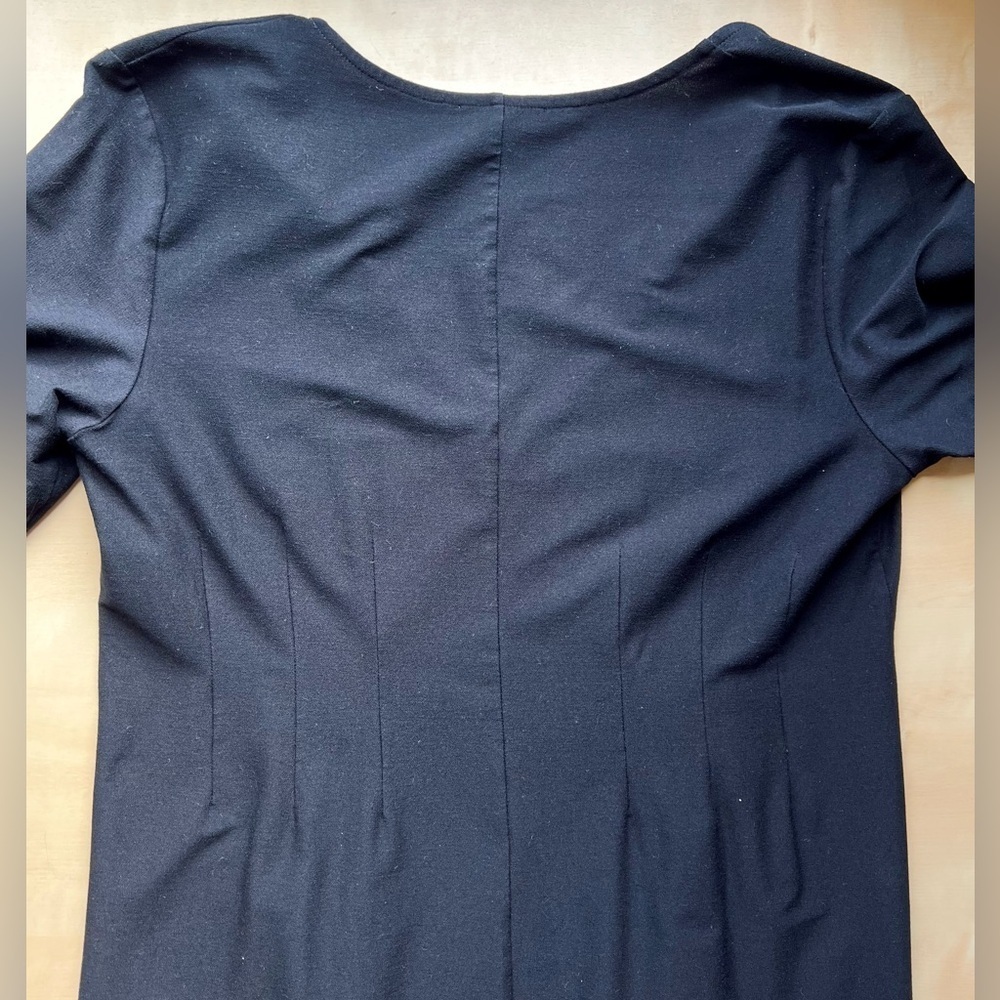 Eileen Fisher Deep V Neck Black Midi Dress with Sleeves size Large - Picture 5 of 7